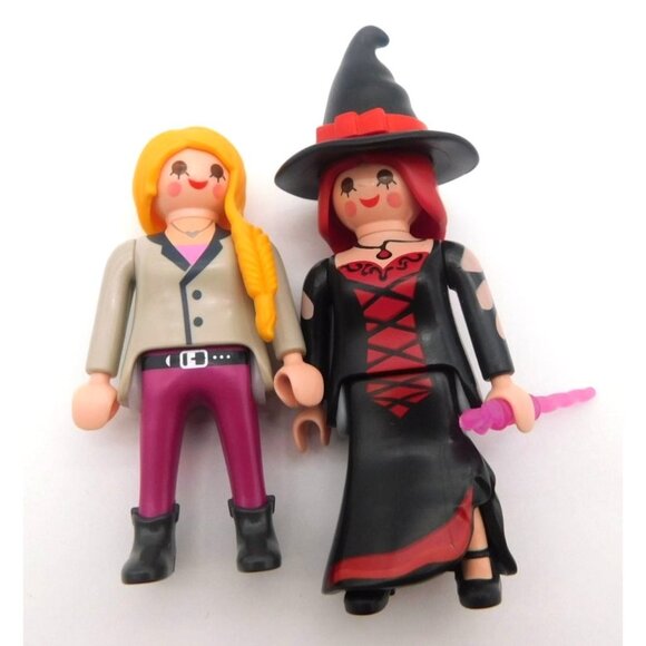 Set of 2 Playmobil Plastic Figurines Halloween Red Hair Witch Blonde Girl - Picture 1 of 6